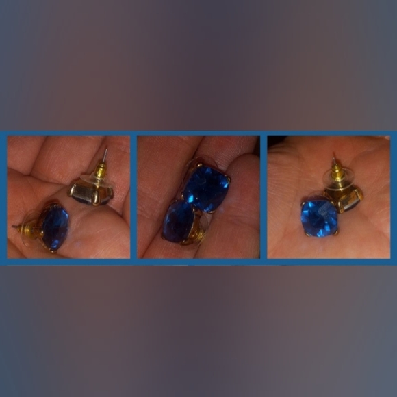 Vintage Gold 4 Prong Round Blue Sapphire Stud Earrings - Picture 5 of 5